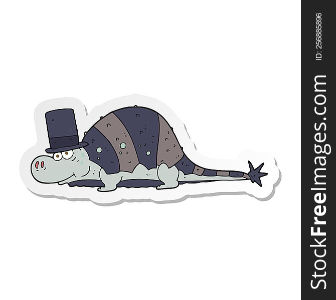 Sticker Of A Cartoon Dinosaur In Top Hat
