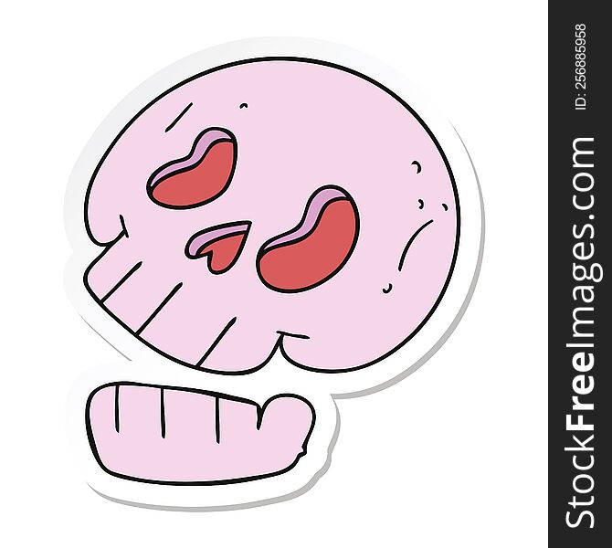 sticker of a quirky hand drawn cartoon skull