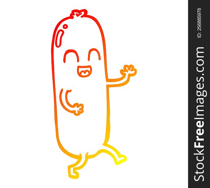 Warm Gradient Line Drawing Cartoon Dancing Sausage