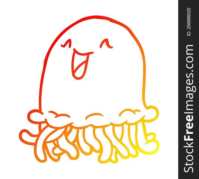 warm gradient line drawing of a happy jellyfish