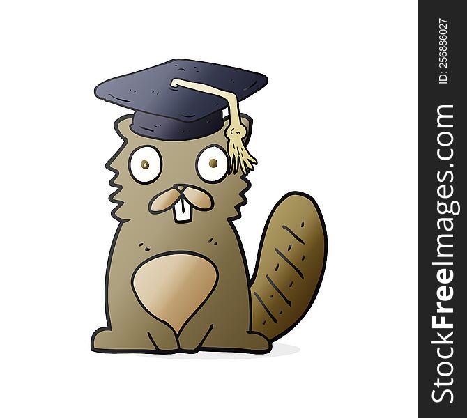 freehand drawn cartoon beaver graduate