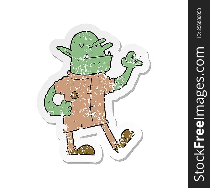 Distressed Sticker Of A Cartoon Goblin