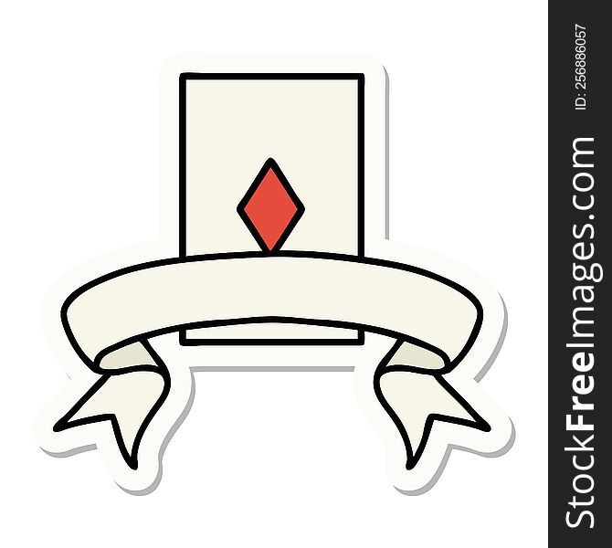 tattoo style sticker with banner of the ace of diamonds