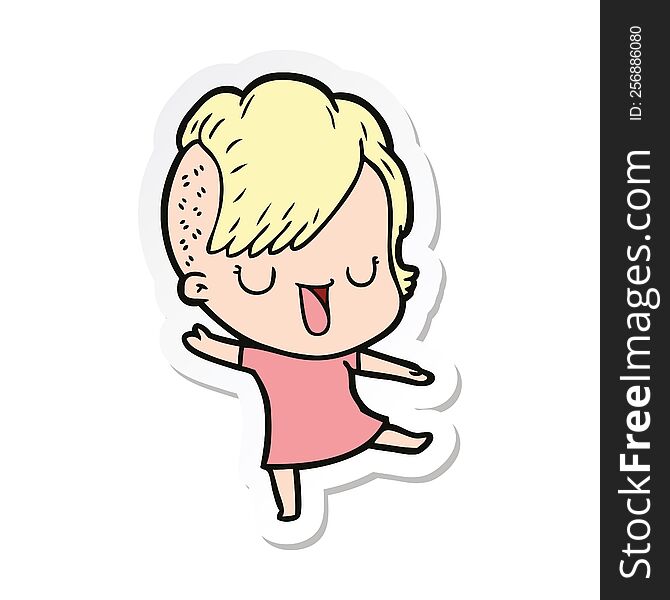 sticker of a cute cartoon girl with hipster haircut