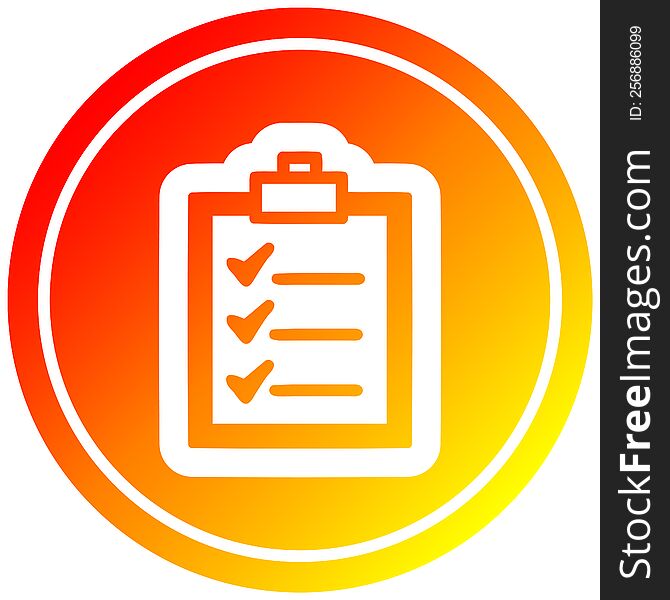 check list circular icon with warm gradient finish. check list circular icon with warm gradient finish