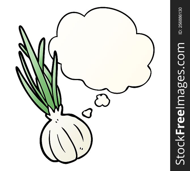 cartoon garlic with thought bubble in smooth gradient style