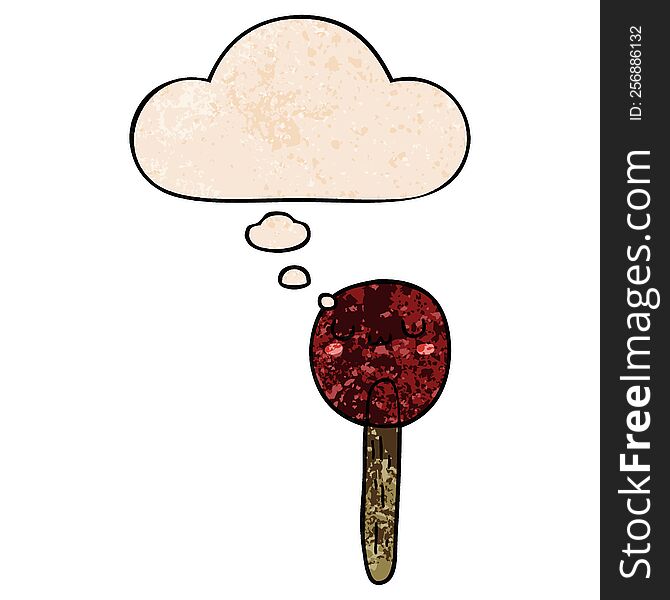 Cartoon Lollipop And Thought Bubble In Grunge Texture Pattern Style