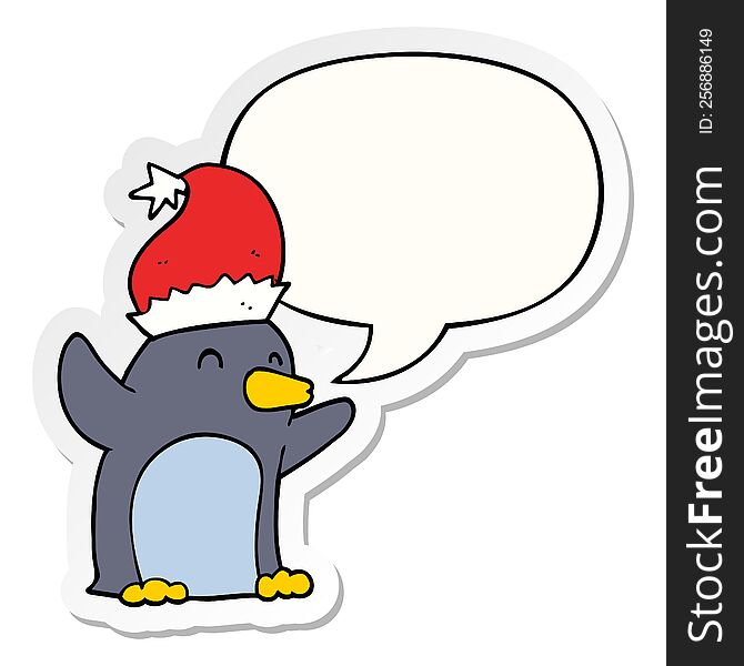 Cute Cartoon Christmas Penguin And Speech Bubble Sticker