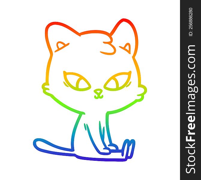 rainbow gradient line drawing of a cute cartoon cat
