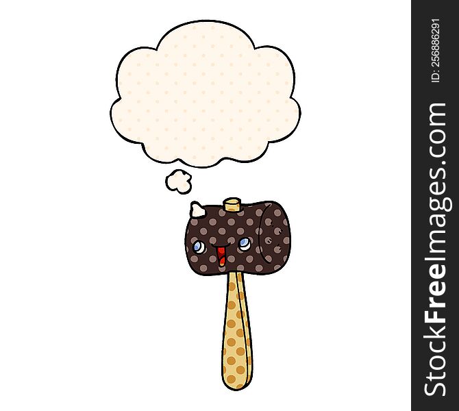 cartoon mallet with thought bubble in comic book style