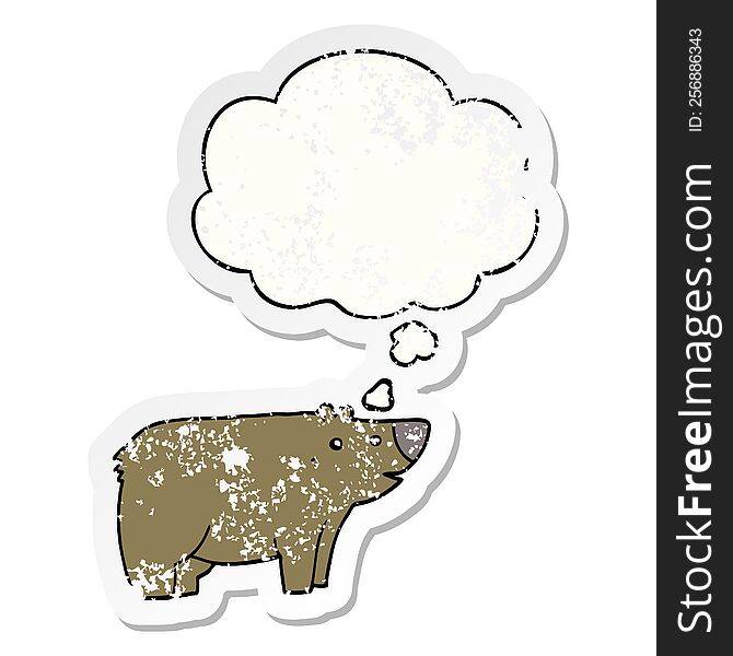 Cartoon Bear And Thought Bubble As A Distressed Worn Sticker