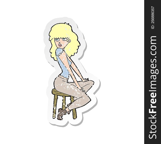 retro distressed sticker of a cartoon woman striking pose