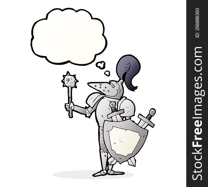 thought bubble cartoon medieval knight with shield