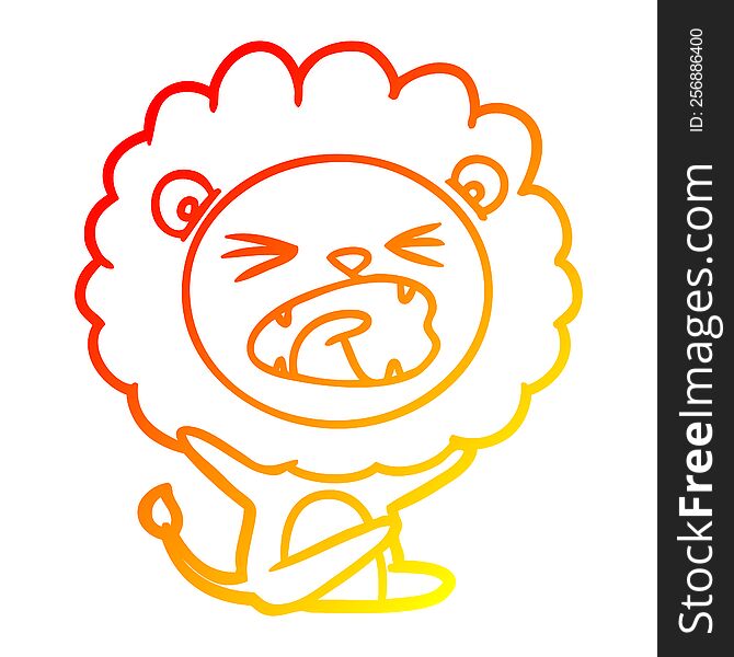 Warm Gradient Line Drawing Cartoon Lion Throwing Tantrum