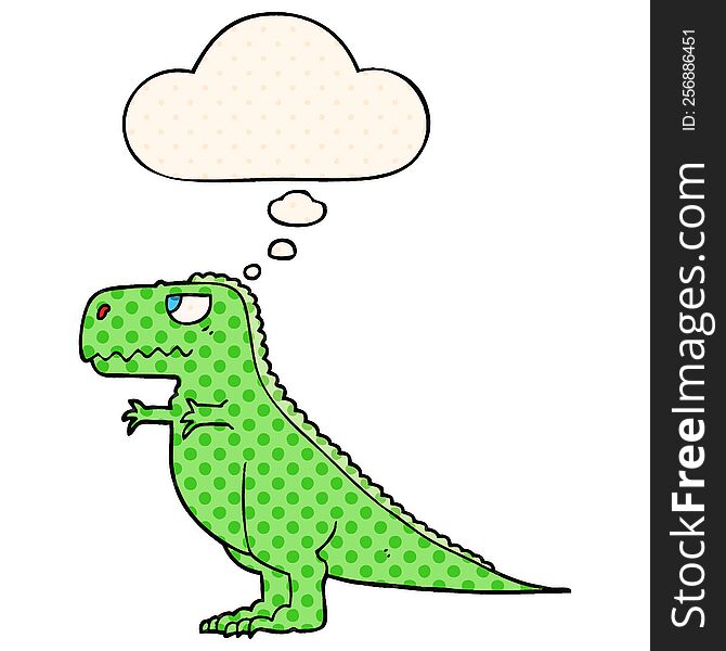 cartoon dinosaur with thought bubble in comic book style