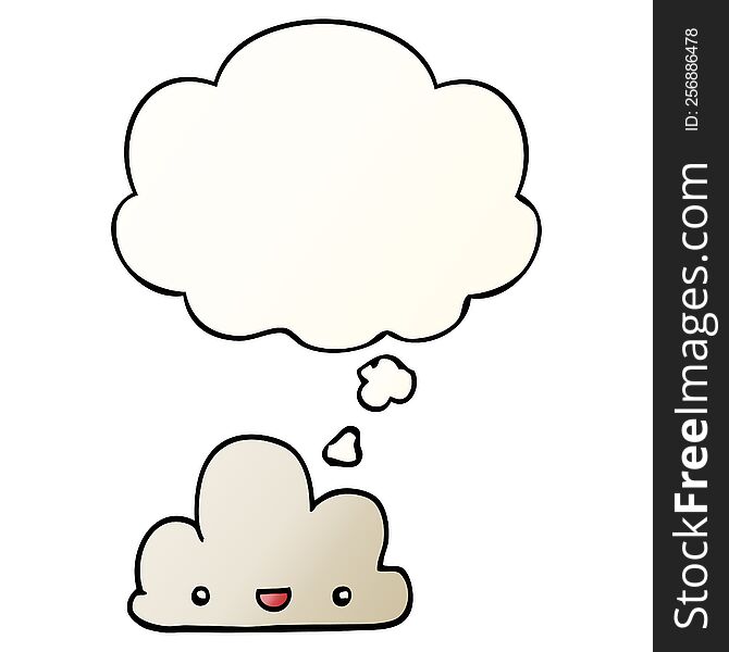 cartoon tiny happy cloud with thought bubble in smooth gradient style