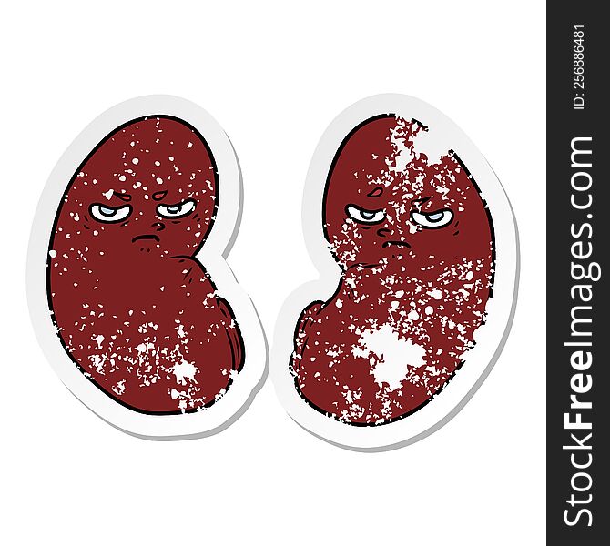 distressed sticker of a cartoon irritated kidneys