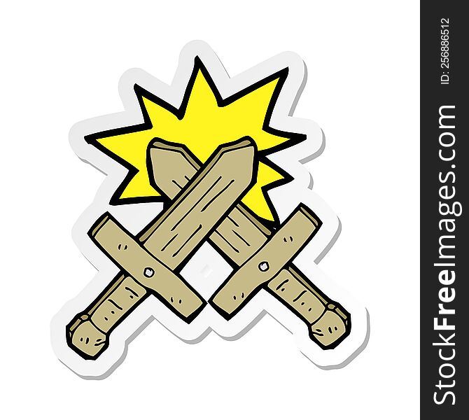 sticker of a cartoon wooden sword fight