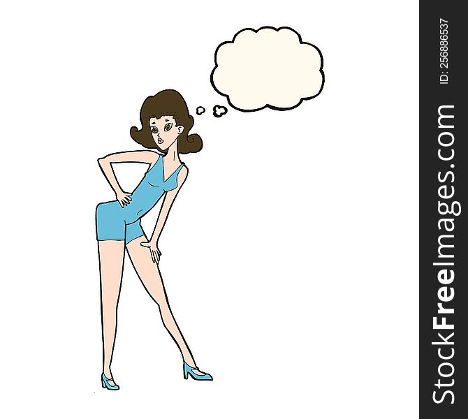 cartoon model woman posing with thought bubble