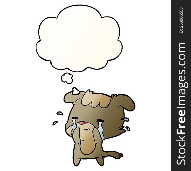 cartoon sad dog with thought bubble in smooth gradient style