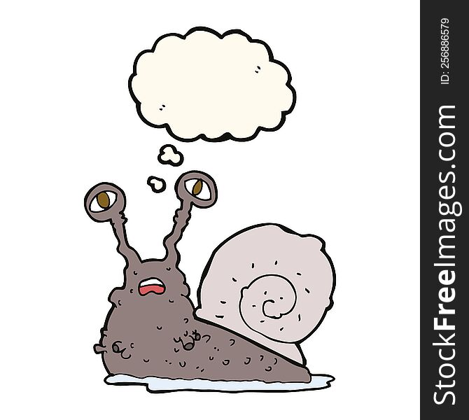 cartoon gross snail with thought bubble