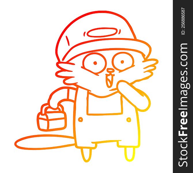warm gradient line drawing of a cartoon cat builder stopping for lunch