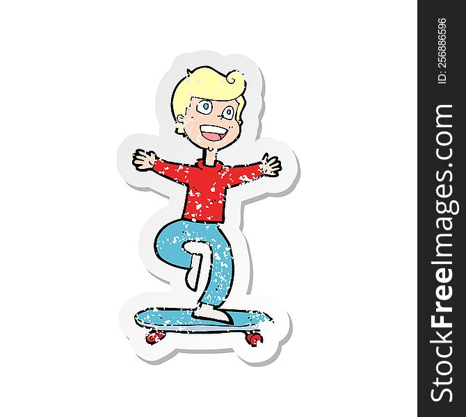 Retro Distressed Sticker Of A Cartoon Skater Boy