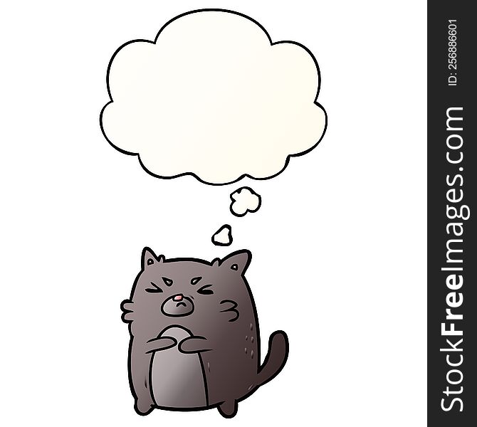 Cartoon Angry Cat And Thought Bubble In Smooth Gradient Style