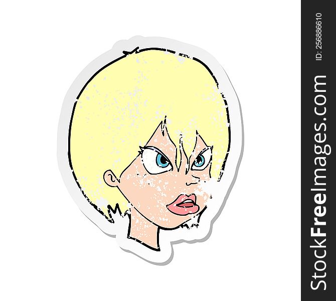 retro distressed sticker of a cartoon annoyed woman