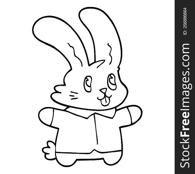 line drawing cartoon happy rabbit