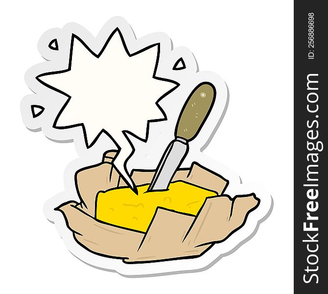 cartoon traditional pat of butter and knife and speech bubble sticker