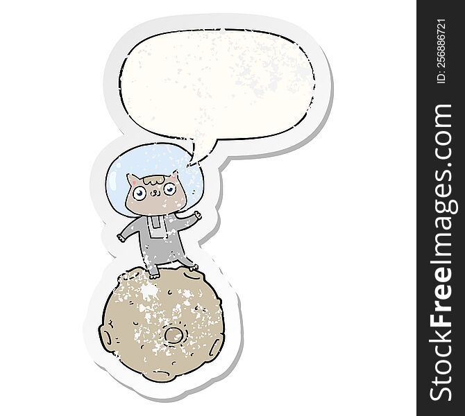 Cute Cartoon Astronaut Cat And Speech Bubble Distressed Sticker