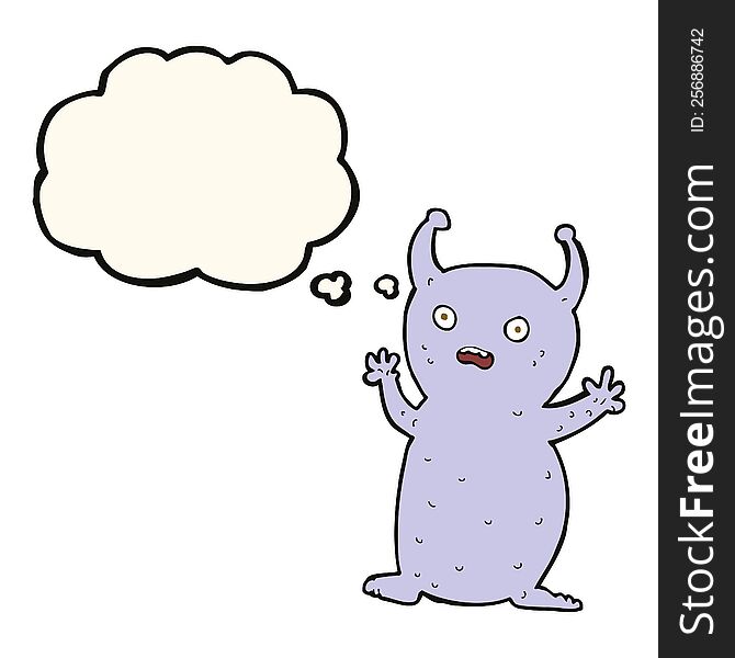 Cartoon Funny Little Alien With Thought Bubble