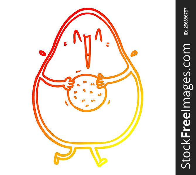 warm gradient line drawing of a happy cartoon avocado laughing