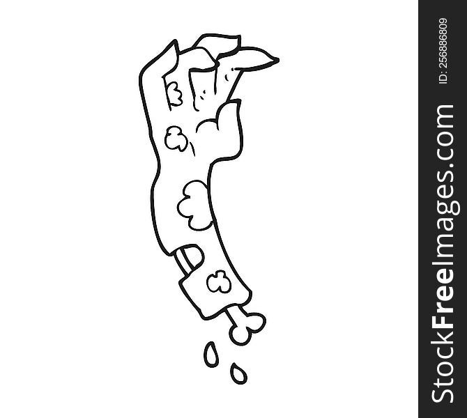 freehand drawn black and white cartoon zombie arm