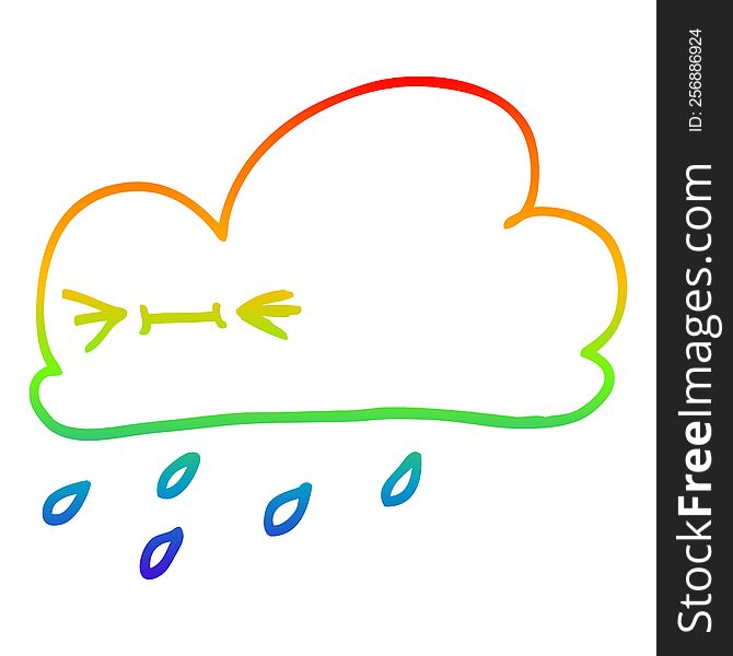rainbow gradient line drawing of a cartoon happy grey cloud