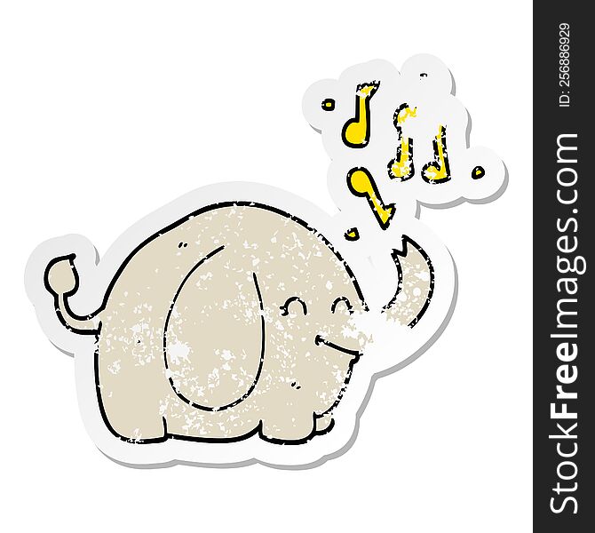 Distressed Sticker Of A Cartoon Trumpeting Elephant