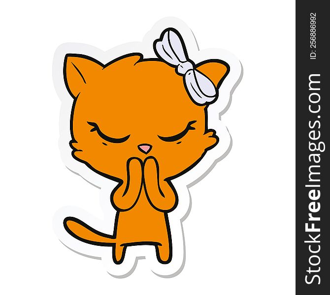 sticker of a cute cartoon cat with bow