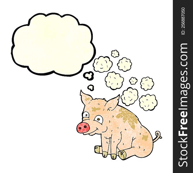 Cartoon Smelly Pig With Thought Bubble