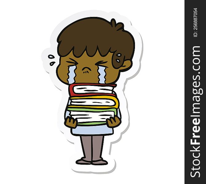 Sticker Of A Cartoon Boy Crying