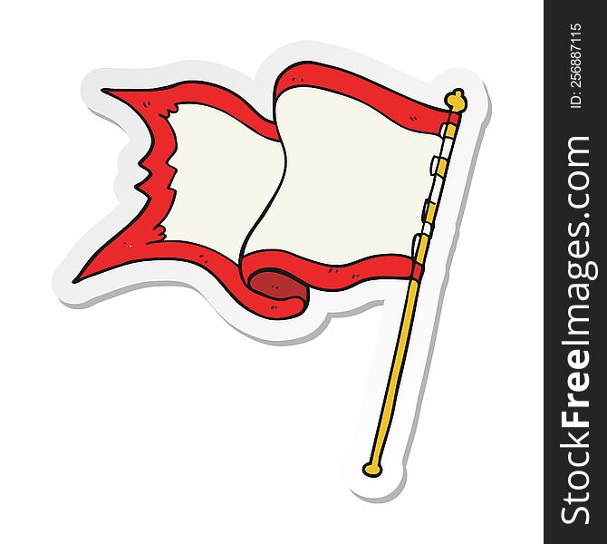 sticker of a cartoon flag blowing in wind