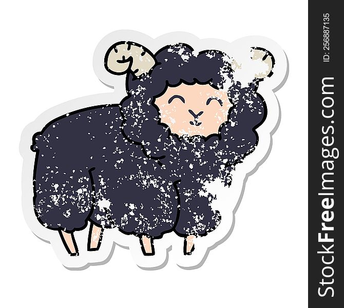 distressed sticker of a quirky hand drawn cartoon ram