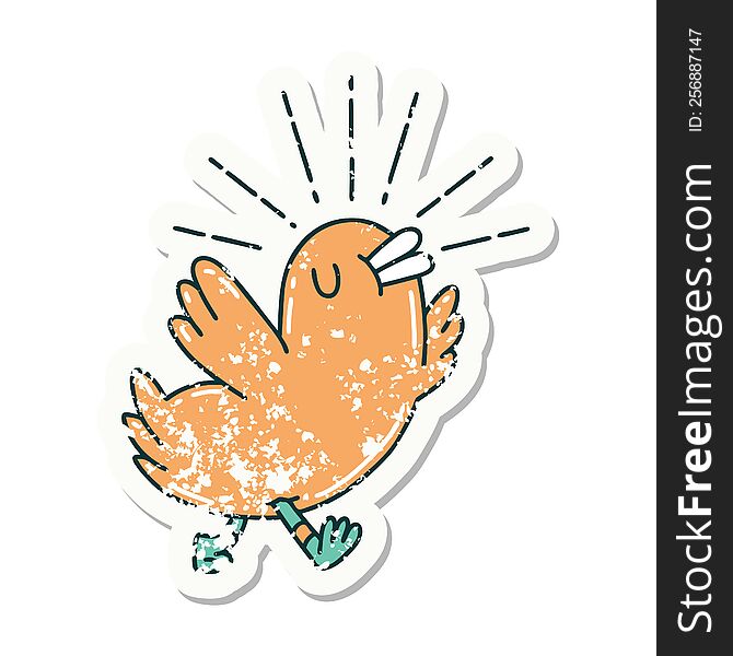 worn old sticker of a tattoo style happy bird. worn old sticker of a tattoo style happy bird