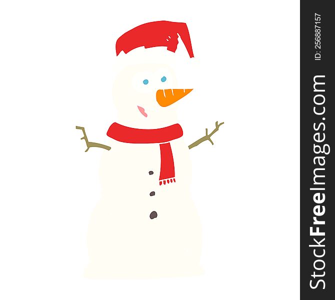 Flat Color Illustration Of A Cartoon Snowman