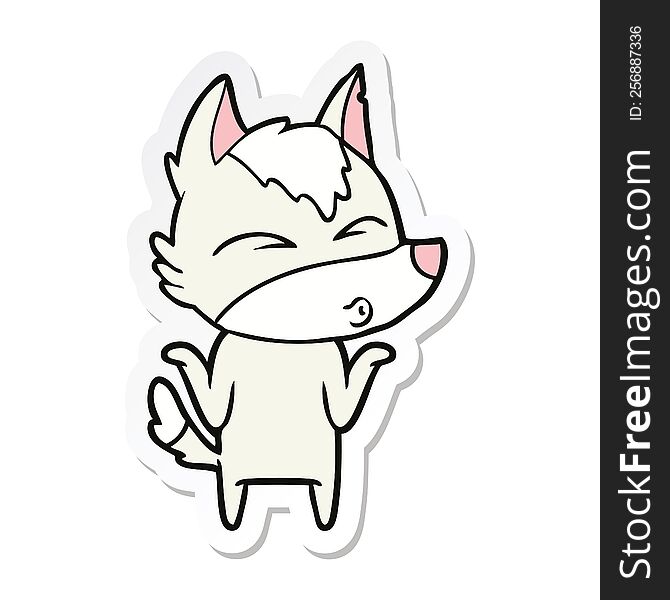 Sticker Of A Cartoon Wolf Shrugging Shoulders
