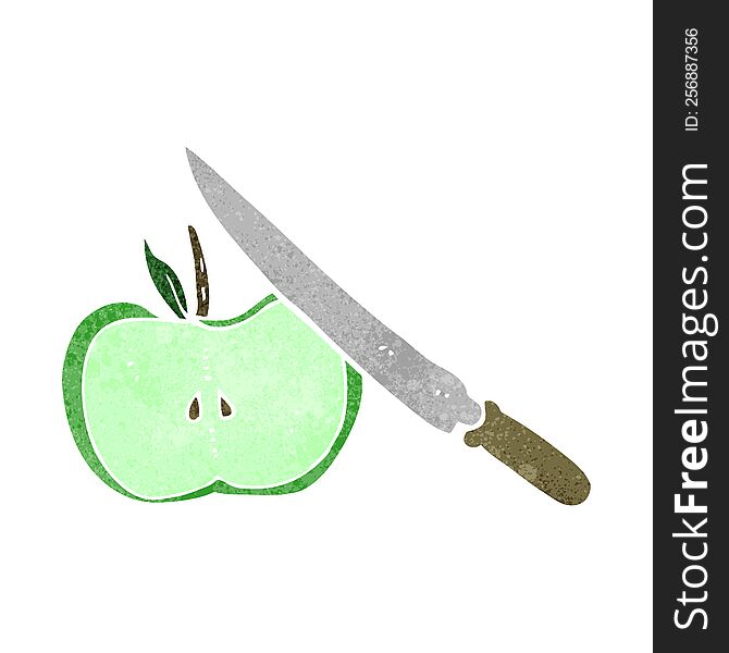 freehand retro cartoon apple being sliced