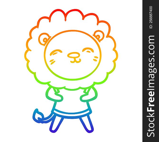 Rainbow Gradient Line Drawing Cartoon Lion