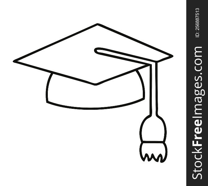 line drawing cartoon of a graduation cap