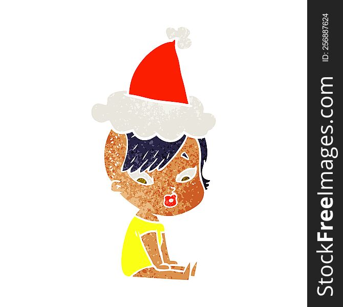 Retro Cartoon Of A Surprised Girl Wearing Santa Hat