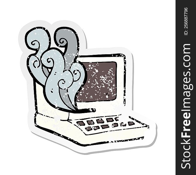 Retro Distressed Sticker Of A Cartoon Old Computer